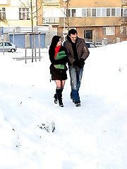Girl having sex in the snow