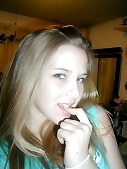 College bimbo relaxing and dancing near the mirror