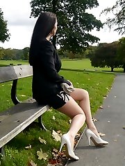 Leggy Imelda takes a break from her busy working day and takes a stroll in the park wearing her gorgeous stilettos