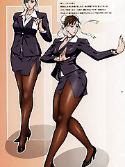 Hentai cop in sheer pantyhose shows her killer legs