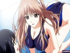 Anime Porn cutie in swimsuit gives tittyfuck