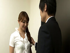 Crazy asian bitch dreaming about her manager and stroking her wet twat with her toys