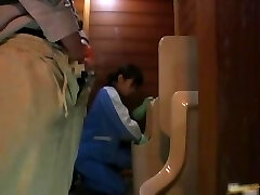 Real real asian maintenance worker walks part1