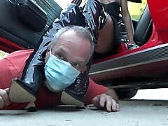 You Are Trapped! Leather High Heeled Boots Domination Scissorhold