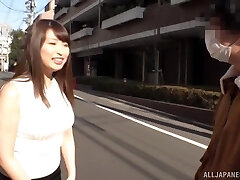 Amateur Japanese babe Akiyama Shouko teases with her big globes