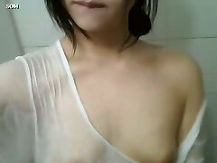 Super-cute Korean brunette female taped her own just perfect solo in the bathroom