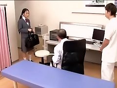 Medical scene of youthful na.ve Asian sweetie getting checked by two kinky physicians
