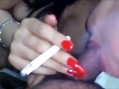 indonesian babe giving deep throat while smoking
