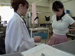Dildo drill for hot Jap during her medical examination