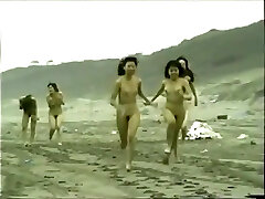 japanese naked nymphs running on the beach