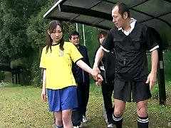 Japanese soccer teen gang-fucked on the football field