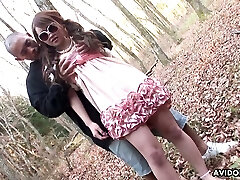 Wearing cute dress and sunglasses lusty Ayumi Inamori gets fucked in the woods
