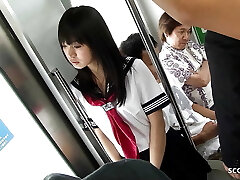 Public Gangbang in Bus - Japanese Teen get Fucked by many elderly Guys
