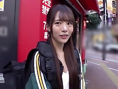 A petite Asian with a vibrator in her pussy walks around the city and gets stiff fuckfest.