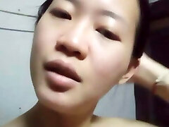 Asian chick is bored at home alone