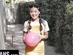 Nubile Princess Ella Voneva Gets Her Asian Pussy Rammed By Diamond Banks' Huge String On - LittleAsians FFM Threesome