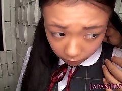 Busty ponytailed Japanese schoolgirl mouth poked