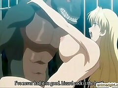 Big-titted anime hard penetrated by lizard monster