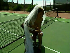 Stunning young big orb bride is licked by tennis coach
