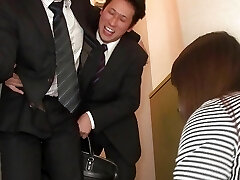 Japanese milf slut gives her honeypot to her husband's coworker at dinner time!