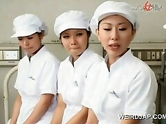 Asian nurses slurping cum out of loaded rods in group