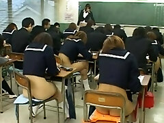 Public sex with steamy Asian schoolgirls during an exam