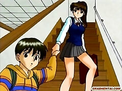 Busty anime self jerking in the shower