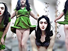 Green Sexy Dress Cute She-creature Ladyboy Hot Body Sumptuous Dancer Cosplayer Model