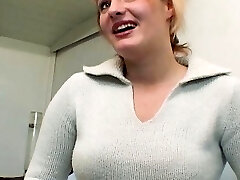 Busty blonde German tart luvs riding a hard and loaded cock