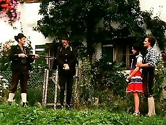 Old School Bavarian girl pounded upskirt outdoor