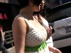 Cumming on huge boobs outdoor