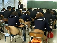 Public intercourse with hot Asian schoolgirls during an exam