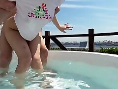 Young Japanese chick is porked in the pool and indoor