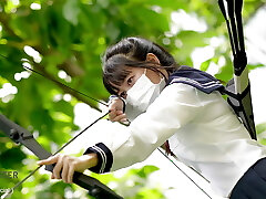 Japanese Student Girl Investigate of Archery Class