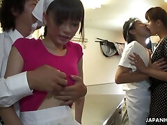 Bushy pussy of uber-cute Japanese gal Akubi Yumemi is drilled missionary style