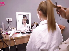 Towheaded hot sexy OL wife with stockings cheating with her boss