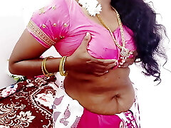 Indian telugu beautiful saxy saree housewife self...