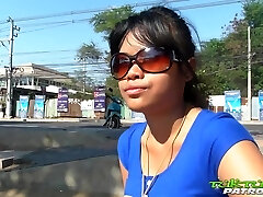 Sexy busty Thai nympho Paw feels happy to be boinked missionary