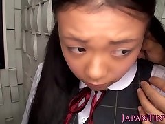 Innocent chinese schoolgirl tasting cum closeup