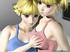 Animated blondes sharing a huge ebony cock