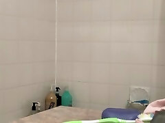 Sweaty Asian teen Shaving legs in the shower after Gym - REAL SPYCAM part 2