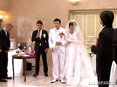 Japanese bride gets plumbed by a few men after the ceremony