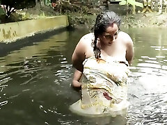 Dirty Yam-sized Boobs Bhabi Bath In Pond With Beautiful Deborji (outdoor)