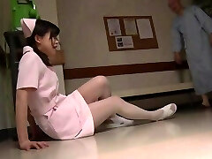 Old guy fucks a cute Japanese nurse in the medical center