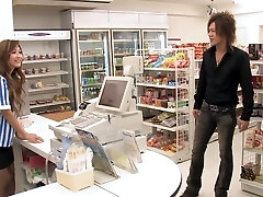 Glorious Japanese store clerk gets fucked by 3 customers during opening hours