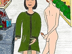 Buck flashes Miss Wong horny Asian grannie at the shop