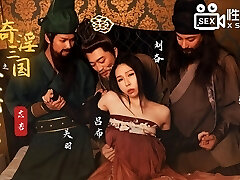 Busty hot Asian wifey with sexy cosplay dress have her very first time group sex with three big cocks