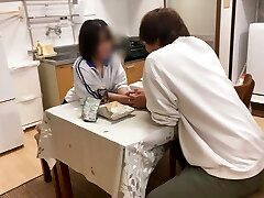 She blushes at her bf's male goods after a long time. They have hookup on the dining table because they can't stand it.