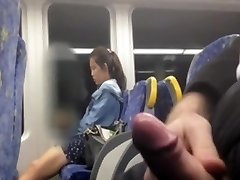 Chinese girl looking at my man sausage at the bus