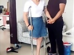 Gorgeous RAK Amputee Wife tries High High-heeled Slippers